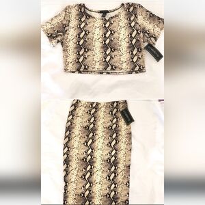 LoveMood 2 Piece Snak Print Crop Top  Pencil Skirt Set Plus Size 2xl